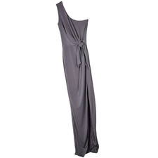 Nookie Aphrodite Gown One Shoulder Tie Waist High Slit XS Purple Gray Dress