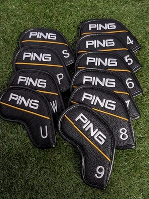 Ping Premium Golf Club Iron Headcovers Full Set Of 10 Black White Yellow - Image 1 of 4