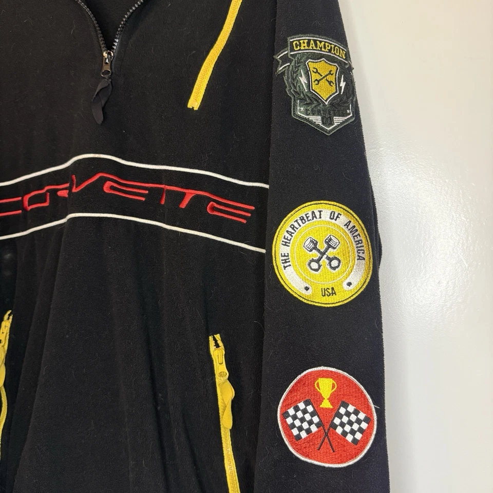 Pulôver de lã vintage CHEMISTRY preto corveta remendos de corrida zíperes amarelos G - Imagem 4 de 4