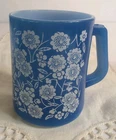 1950's Vintage Federal Glass Calico Floral D Handle Mug/Cup Blue