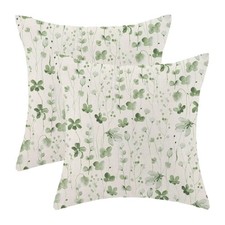 Spring Sage Green Floral Pillow Covers 18x18 Inch Set of 2, Flower Print Line...