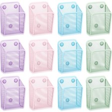 12 Pcs Pastel Magnetic Pencil Holder Mesh Stainless Steel Pen Basket Metal Pe...