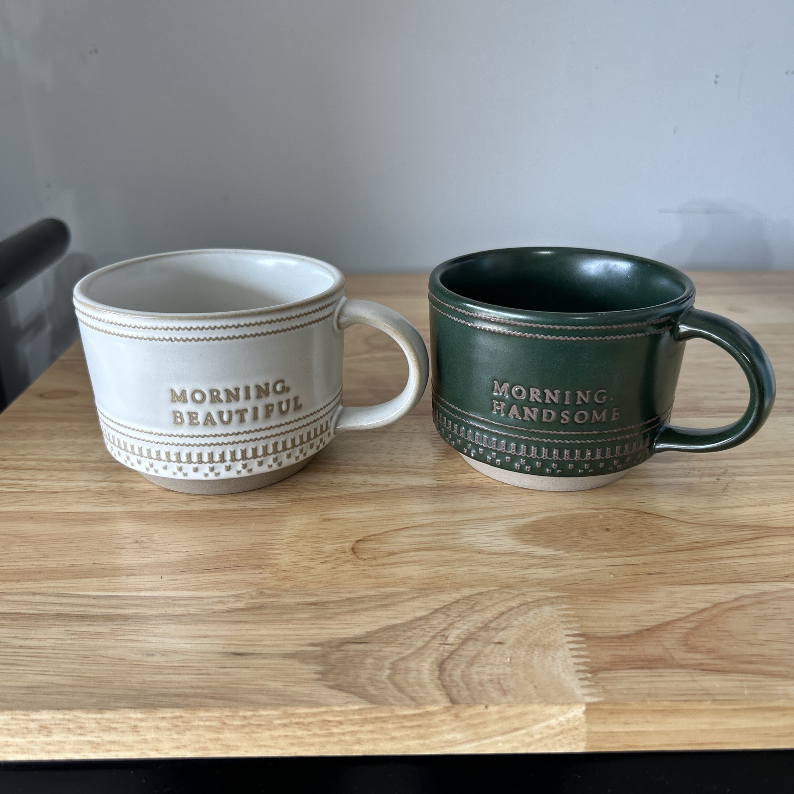 Morning Beautiful Handsome Hearth & Hand Magnolia Stoneware Coffee Mug Set 14 Oz
