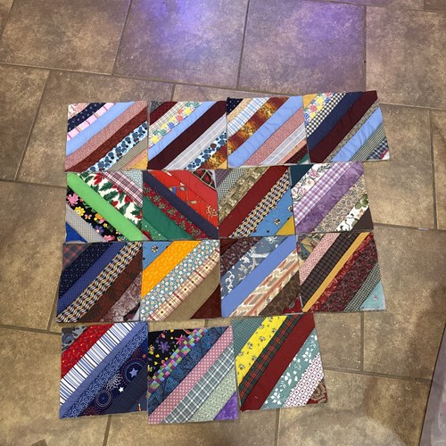 11 9 1/2" hand made crazy quilt blocks & 4 - 10.5 “