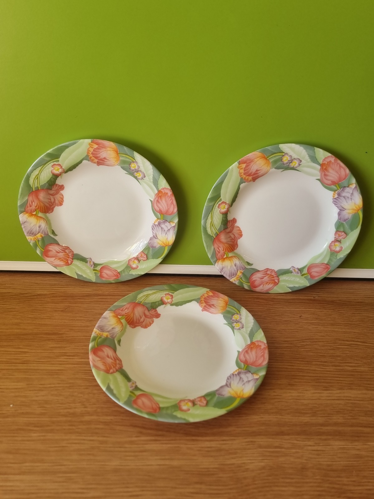 Set of 3 Vintage Arcopal France Floral Side Plates / Dessert Plates 7.75" 