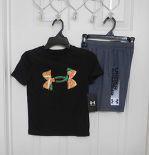NWT 2pc Under Armour Black Sport Logo Shirt  Gray Shorts Set sz 5