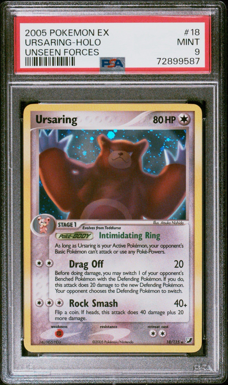 2005 POKEMON EX UNSEEN FORCES RARE #18 URSARING-HOLO PSA 9