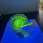 Vtg Venetian Murano Uranium Vaseline Glass Yellow Blue Fish Figurine 5”