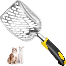 Cat Litter Scoop-Metal Scooper-Long Handle Scoop,Cat L, Yellow