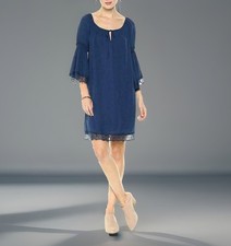 Ella Moon Ariel Dress Womens XL Blue Lace Trim Bell Sleeve Boho Chic Short Lined