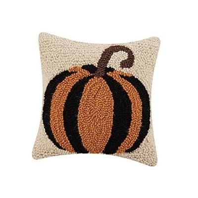  Pumpkin Hook Polyfill Hook Throw Pillow, 10-inch Square, Wool and Poly 