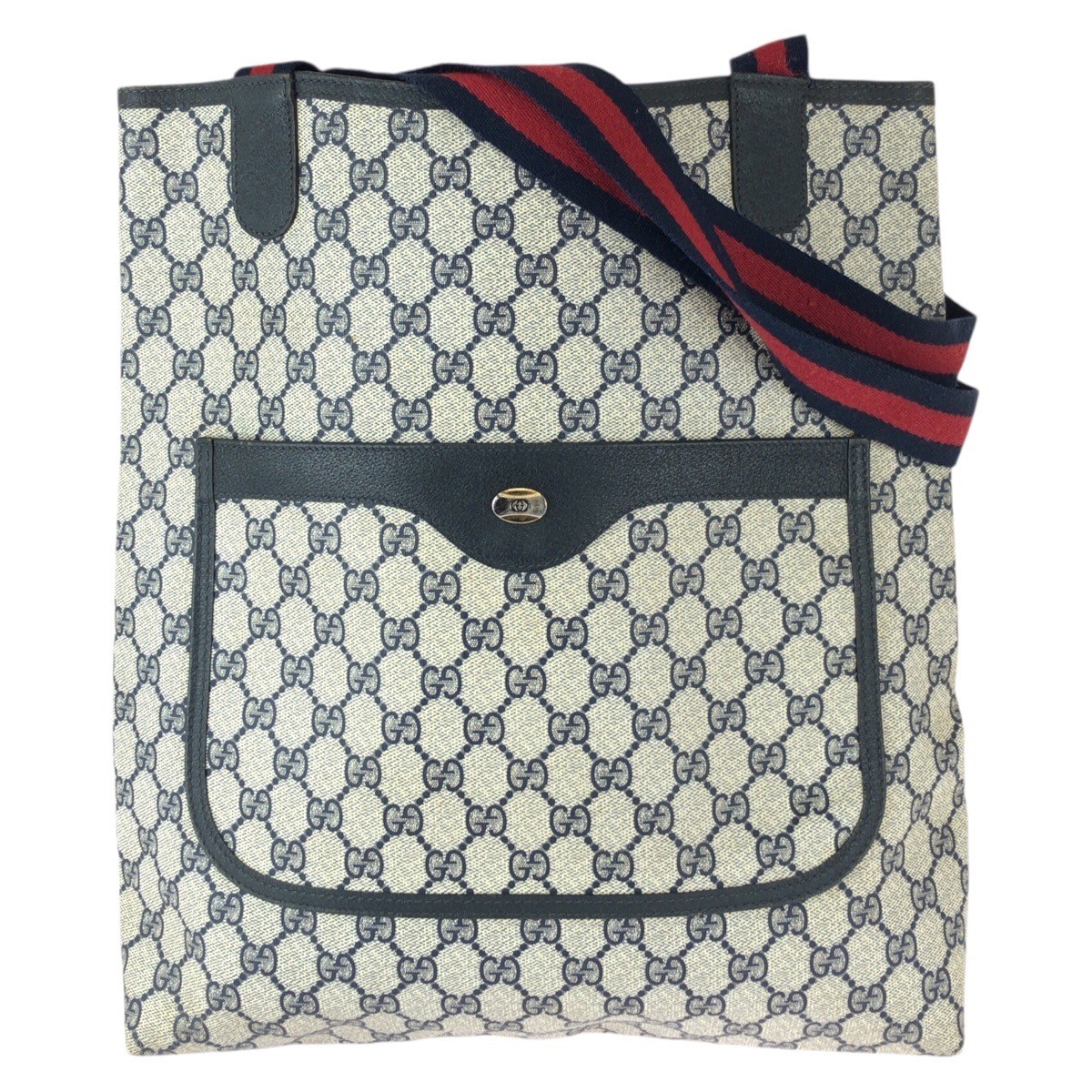 GUCCI vintage Old Gucci Web Stripe Tote Bag Unisex Navy red GG Supreme Canvas GG