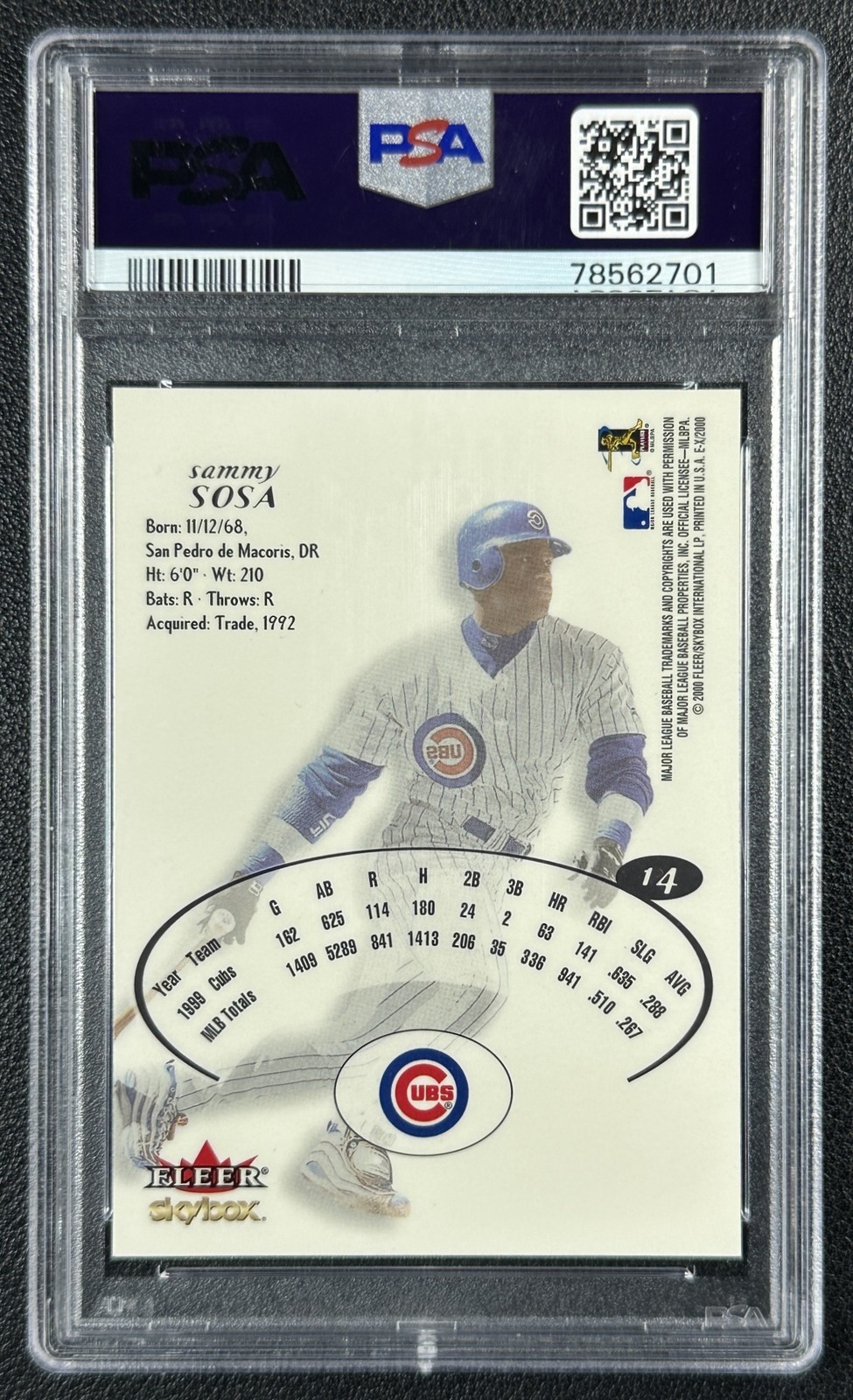 POP 9 SAMMY SOSA PSA 10 2000 FLEER E-X #14 CUBS 2701 view 2