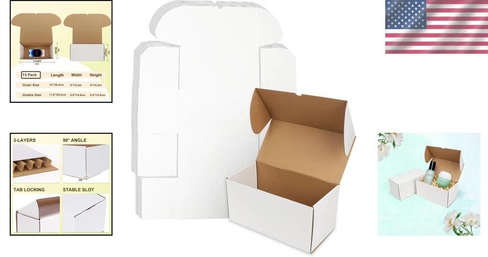 Pack of 15 Versatile 12x6x6 White Shipping Boxes - Perfect for Moving & Mailing - Image 2 of 4