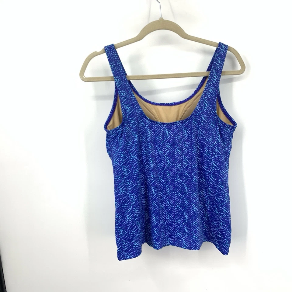LL Bean Mujer Talla 12 Grande Natación Tankini Traje de Baño Top Azul Estampado Estante Sujetador Foto 4 de 4