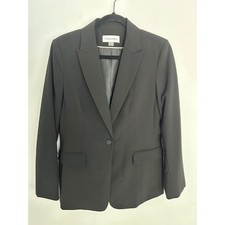 Calvin Klein Womens Black Single Button Peaked Lapel Blazer Size 8