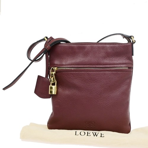 LOEWE Logo Anagram Crossbody Shoulder Bag Leather Red SHW Spain 87CB049