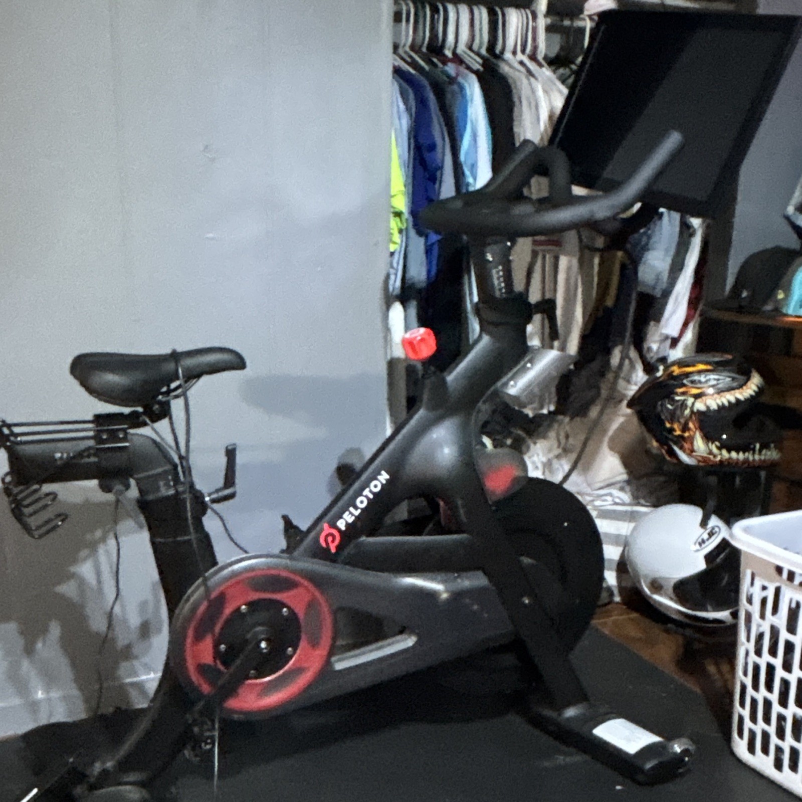 Peloton Upright Exercise Bike w/ Touchscreen, Black/Red, Gym & Training