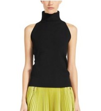 Max Mara Nero Sleeveless Turtleneck Sweater Black With Logo Charm In Back