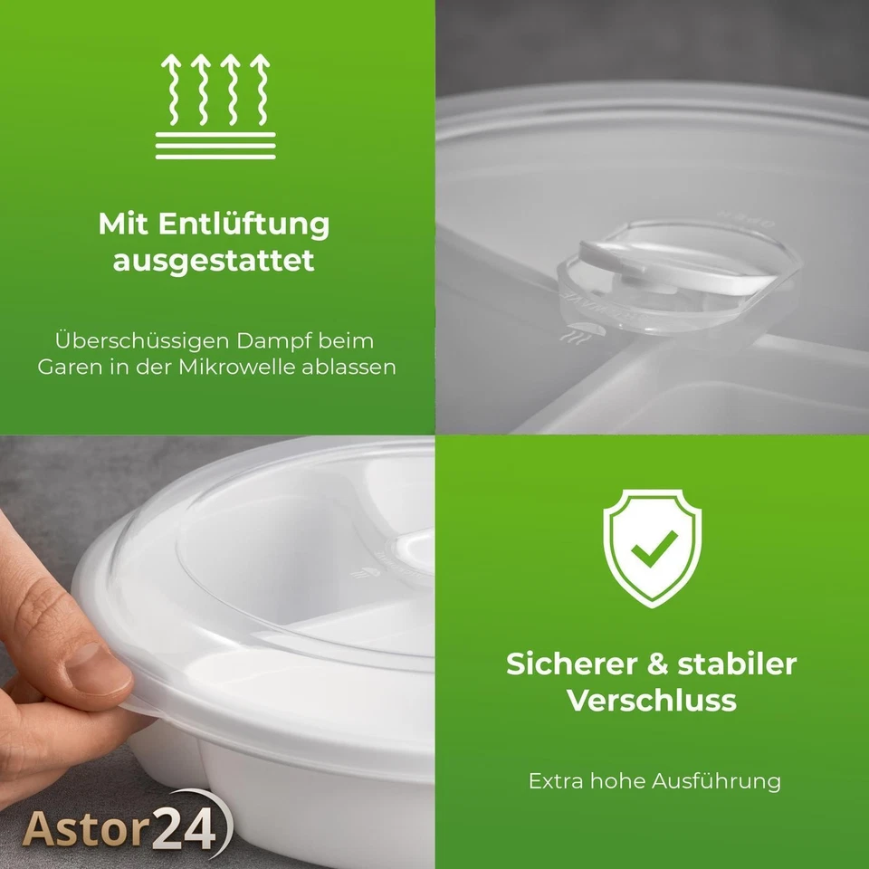 2 x Mikrowellenteller mit Deckel Menüteller Mikrowellengeschirr 3 fach Teilung - Bild 2 von 4