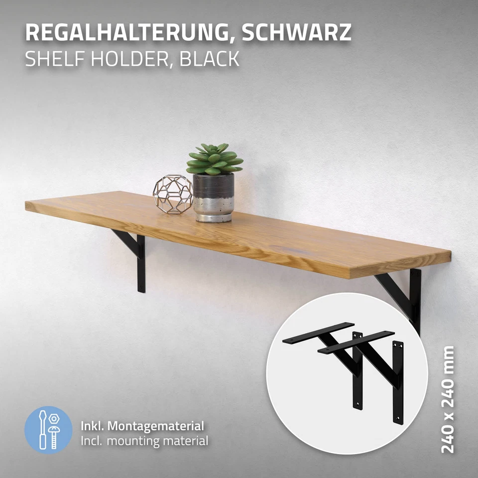 4x Soportes de estante de aluminio negro 240x240 mm para balda o repisa de pared - Imagen 2 de 4