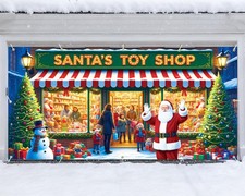 Santa's Workshop Garage Door Cover - 7x16 ft Christmas Holiday Decor with 4x6...