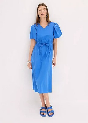 FREEMANS Sky Blue Cotton V-Neck Midi Dress   UK 16    (FJ124-4)