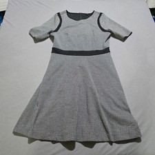 Ann Taylor Fit and Flare Dress Womens 10 Black White Micro Check Short Sleeve
