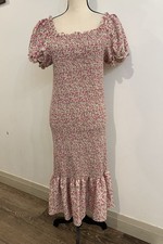 Pretty Garden L Fashion Pink Floral Midi Ruffled Bodycon Mermaid Dress Puff