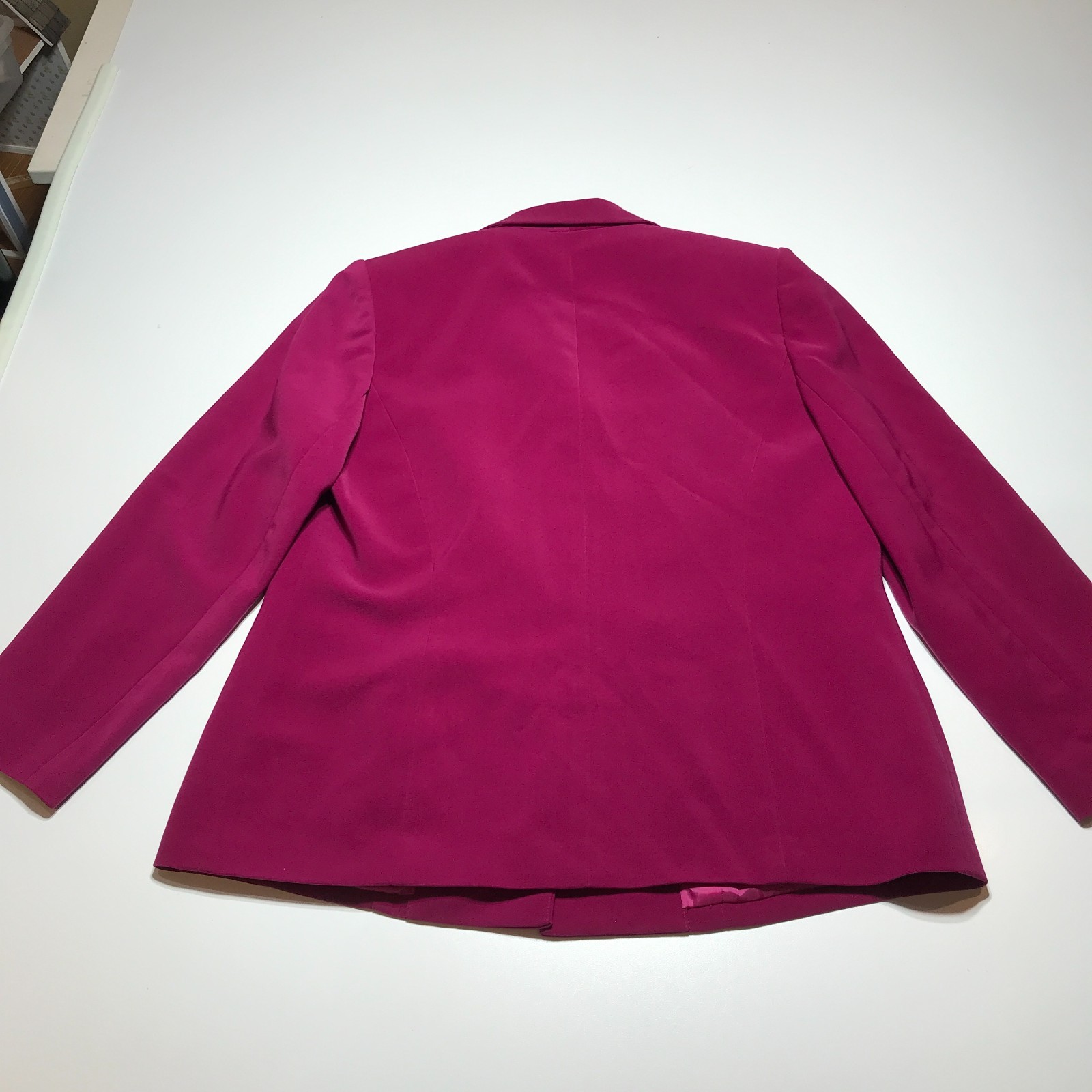 Le Suit Two Piece Womens 14W Purple Lined Blazer Jacket & Pencil Skirt *Stain*