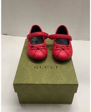 Authentic Gucci Baby Girls Red Microguccissima Leather Mary Jane Flats Size 20 E
