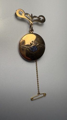 WWII RAF 9ct Rose Gold & Enamel Sweetheart Locket Pin Brooch - Picture 3 of 18