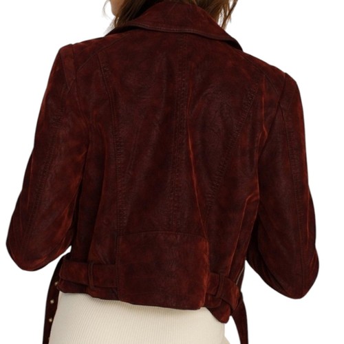 Free People We The Free Melrose Vegan Leather Moto Jacket – Mulberry Red, Size L - Picture 2 of 15