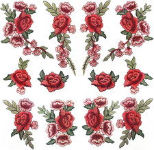 12pcs Rose Embroidered Lace Flower Applique Patches for Arts Crafts DIY Decor, J