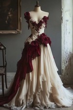 Appliques Victorian Prom Dress Red White Corset Lace Pleated Opera Long Custom