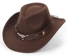 Felt Fedora Western Cowboy Hat for Medium-Large, Brown-bull Buckle Belt Decor