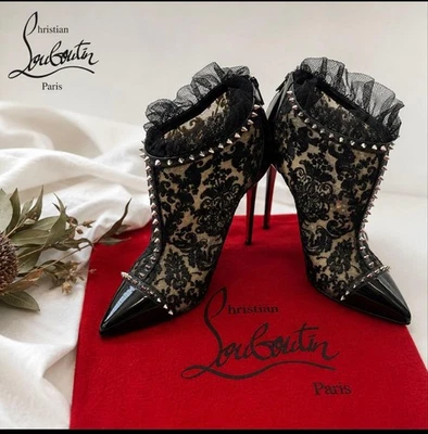 Christian Louboutin Pigalla 100 Short Boots Bootie Escarpins EU:37 US:7 Noir ... - Photo 1/4