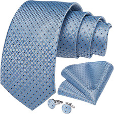 Mens Tie Set Silk Solid Paisley Necktie and Pocket Square Cufflinks