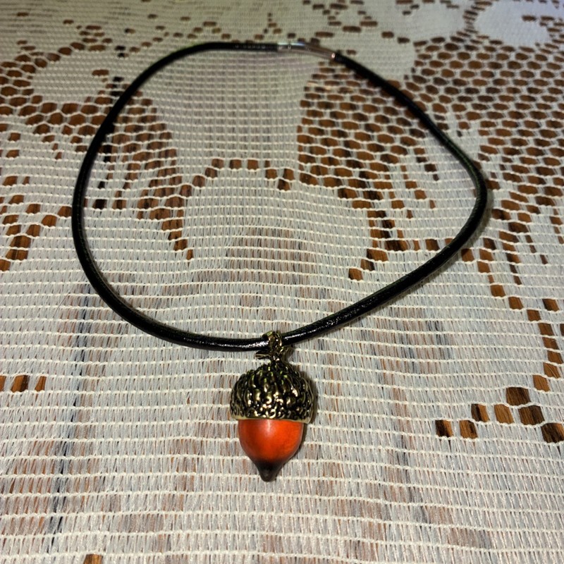Glaze Glass Acorn Necklace Pendant Antique with cord
