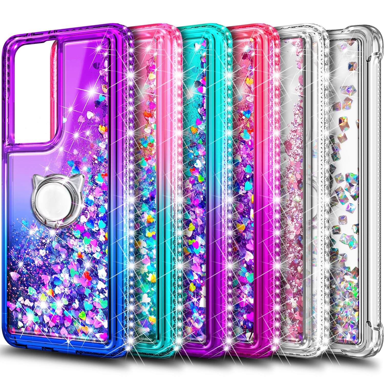 For Samsung Galaxy S21 Plus Ultra 5G Case Bling Glitter Ring + Screen Protector