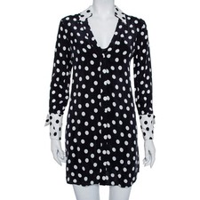 Alice Olivia Black Polka Dot Crepe Shirt Dress S