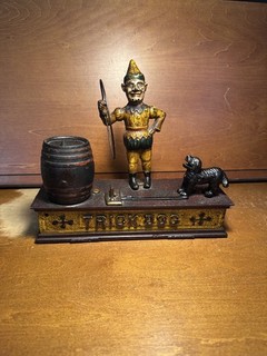 Original Antique TRICK DOG 6 PART BASE Mechanical Bank by Hubley C 1888