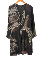 Citron Santa Monica Silk Blend Layered Kimono Topper Long Asian Artsy Art Size L