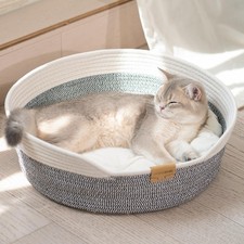 Handwoven Cat Basket Bed Cooling Indoor Pet Kitten Scratching Cushion Nest