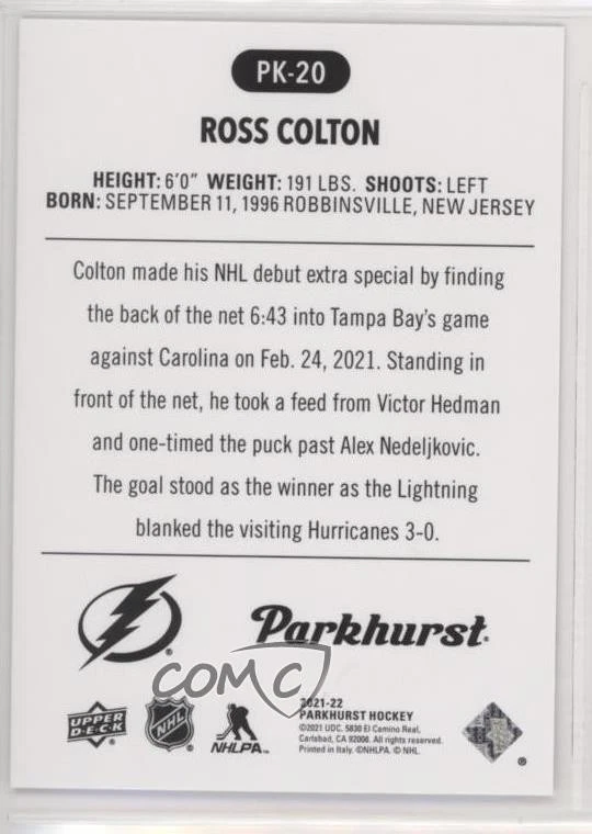 2021-22 Upper Deck Parkhurst Parkies Red Ross Colton #PK-20 Rookie RC - Image 2 of 2