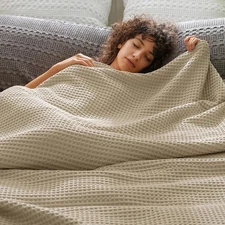 PHF Ultra Soft Waffle Weave Blanket Queen Size 90x 90 Washed Lightweight Breatha