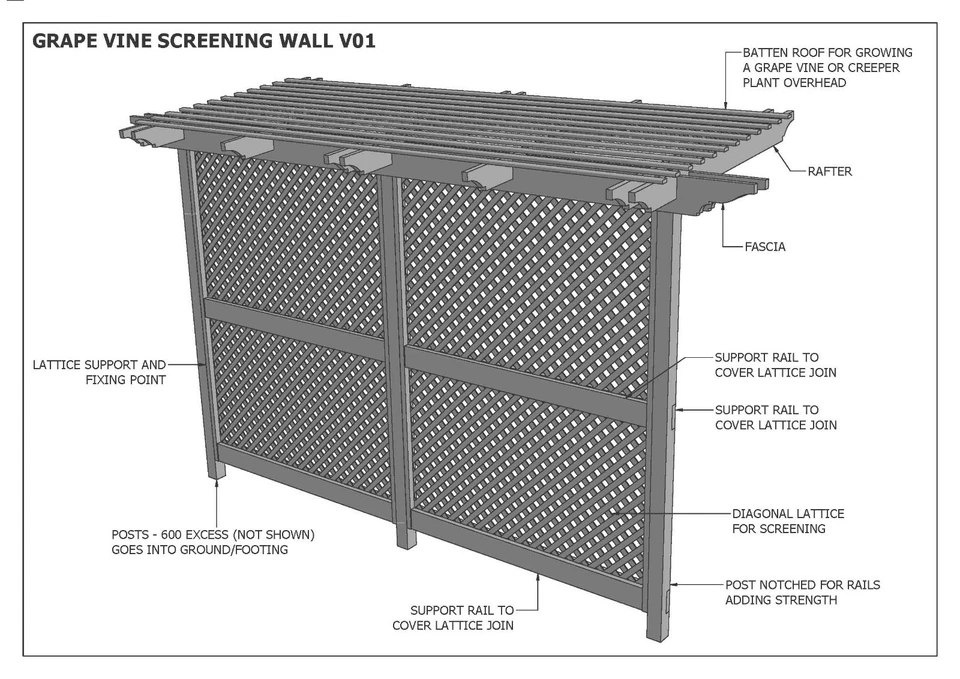 Solo planos de construcción - PARED DE CELOSÍA DE VID DE UVA - PARED DE PROTECCIÓN DE PRIVACIDAD EXTERIOR Foto 2 de 4