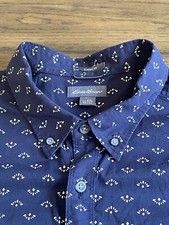 Eddie Bauer Mens Classic Fit Navy White Print Button Up Pockets Short Sleeve 2XL