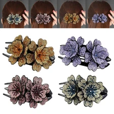 Rhinestone Flower Hair Clip Women Ladies Duckbill Clips Large Barrettes Clamps