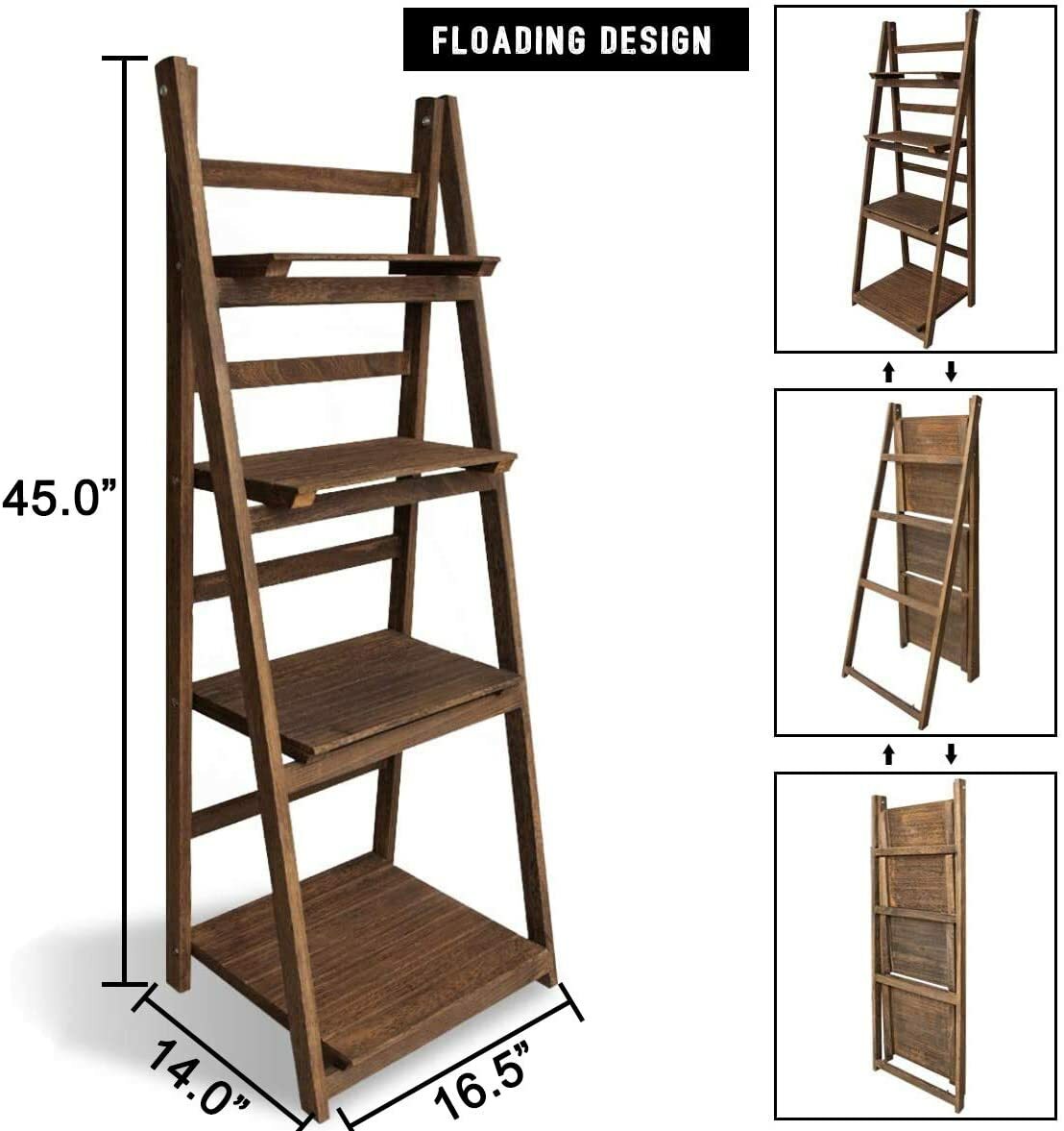 Ladder Bookshelf Rack 4 Tier Vintage Plant Stand Display Foldable Shelf